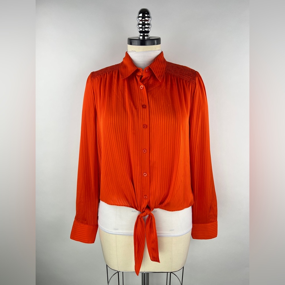 💚 3424. Striped Sheer Tie Front Button Front Blouse